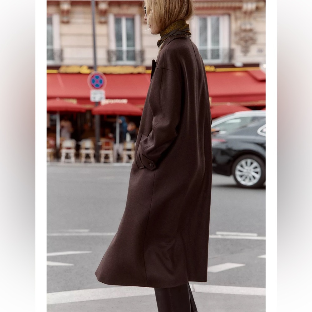 Zara Chocolate Brown Trench Coat NWT - Picture 11 of 16